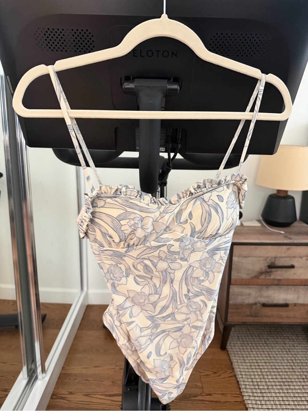 Peony Floral One-Piece Swimsuit in Cream and Light Blue